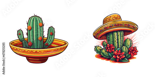 Mexican cactus with sombrero. Vector illustration