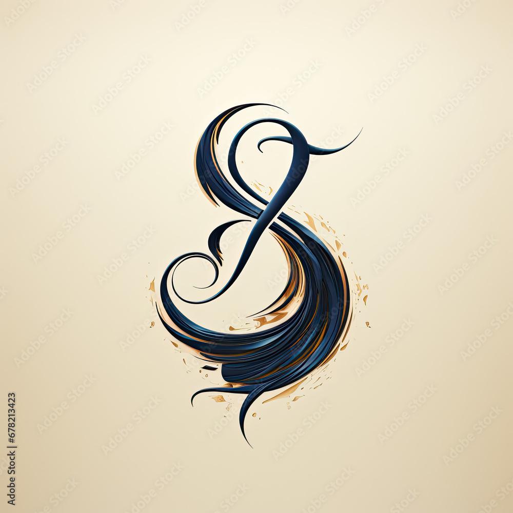 Vector illustration of a stylized watercolor font. Letter S or & symbol ...
