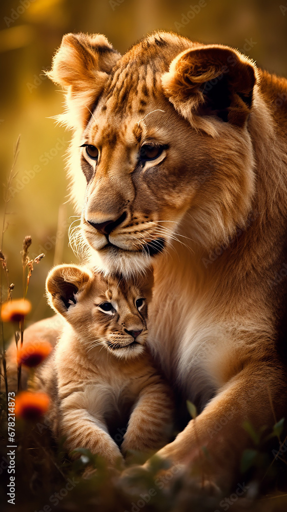 leoa com filhote, Foto adorável Amor de Mãe leoa com filhote, Foto adorável Amor de Mãe