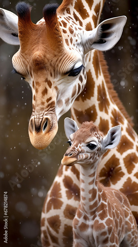 girafa com filhote, Foto adorável Amor de Mãe