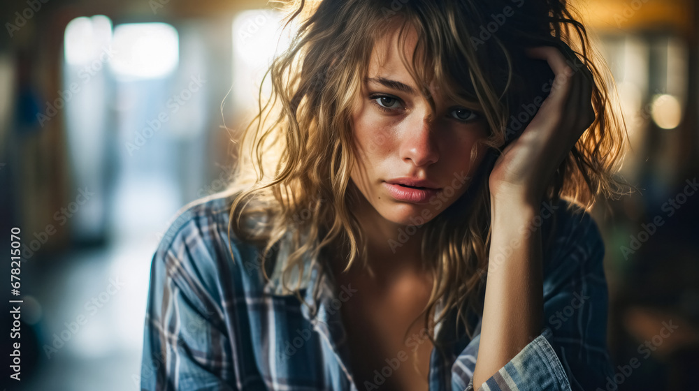 Portrait of upset, tired, upset, stressed, distracted, surprised, shocked woman sitting at table in cafe, looking at camera. Portrait of upset, tired, upset, stressed, distracted, surprised, shocked woman sitting at table in cafe, looking at camera.