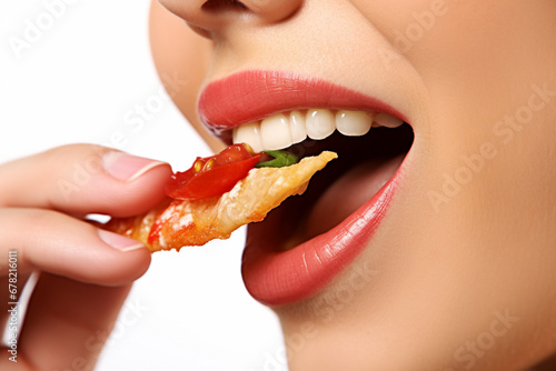 A Woman s Mouth Relishing a Delectable and Crunchy Snack Experience AI generated