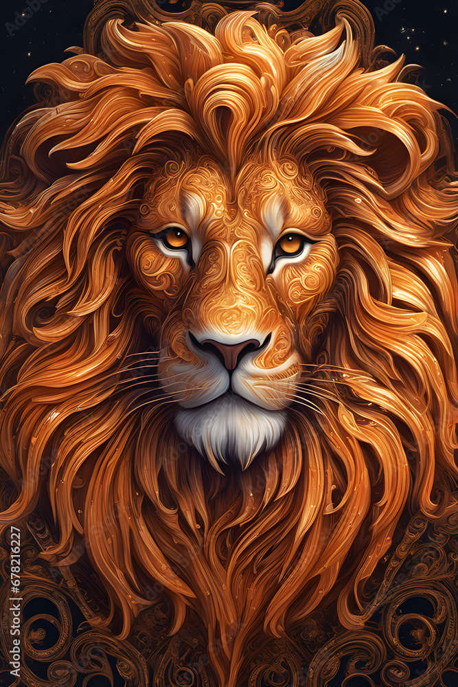 Naklejka premium Detailed orange lion digital Painting
