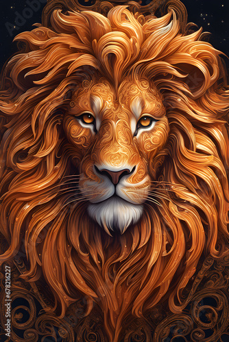 Detailed orange lion digital Painting