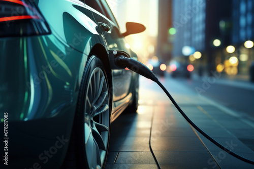Electric cars charging station background with empty space for text 