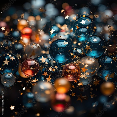Festive background made of sparkles and confetti. Festive bright sparkles fly away. Explosion of confetti, glitter background. Christmas, Birthday, festival, holiday, show, party banner. Generative ai © Nataly G