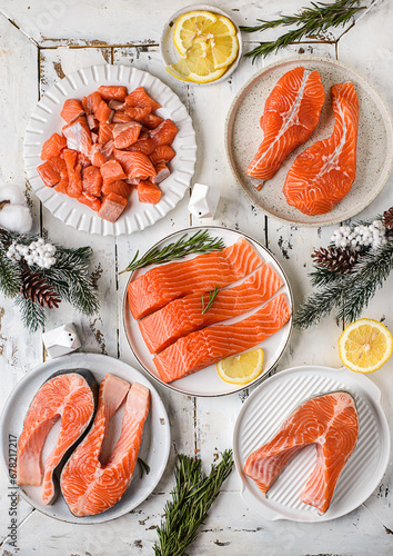 assortment of raw salmon for Christmas 