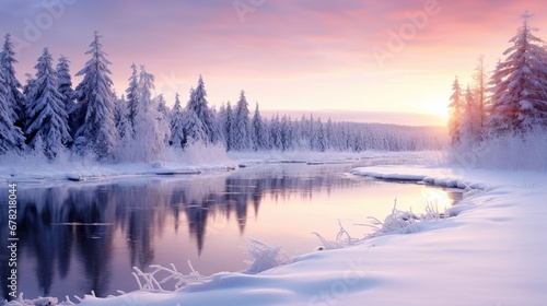 the essence of winter solstice. Showcase the tranquil natural setting with a soft, wintry landscape