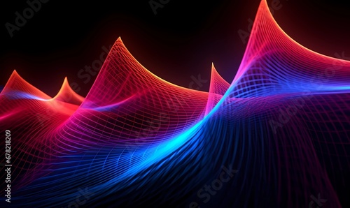 Futuristic abstract background with glowing waves. 3d audio soundwave visualization of sound. Colorful music pulse oscillation as impulse pattern. Signal waveform digital beats volume. Generative AI