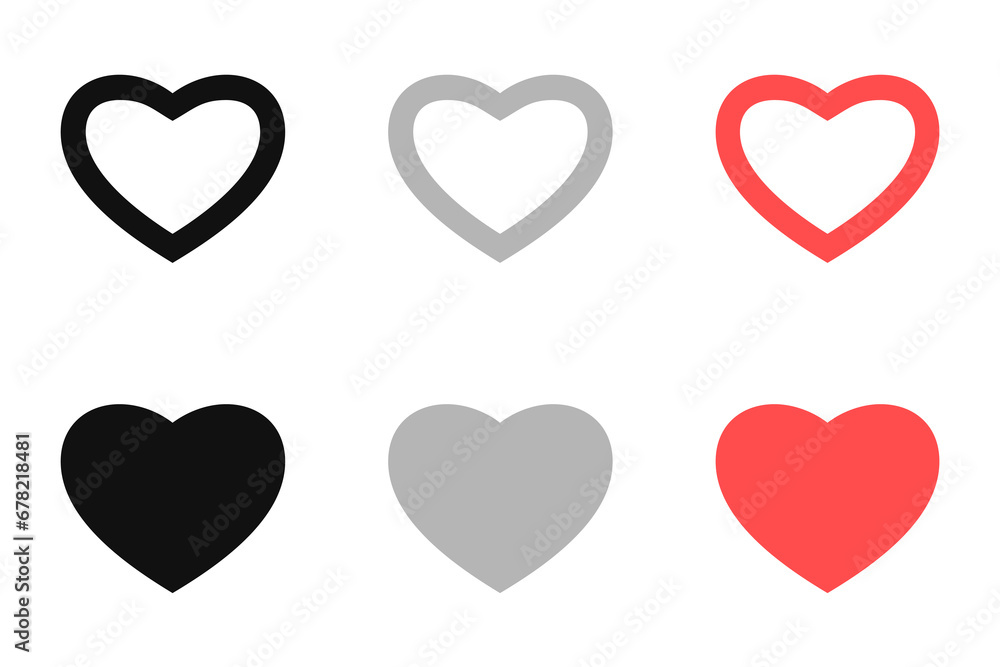 Like and Heart vector icons. Active and Inactive modes.