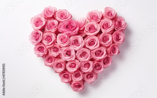 Heart Shaped Pink Rose Arrangement on a White Background, illustration for Valentine day or Wedding