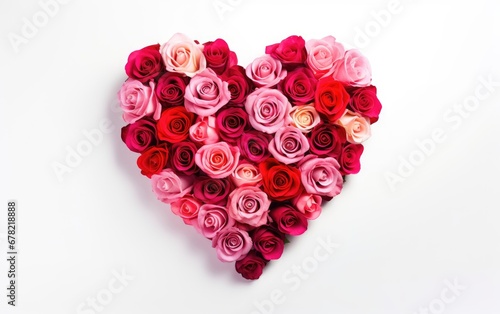 pink and red roses in heart shape isolated isolated on a white background, illustration for Valentine day or Wedding
