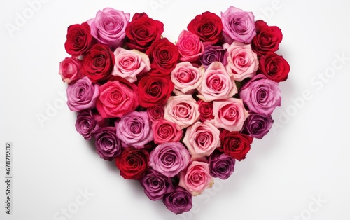 pink and red roses Heart shape on a white background, rose is a flower symbol represents love, romance in Valentines Day