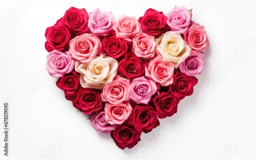 pink and red roses Heart shape on a white background  rose is a flower symbol represents love  romance in Valentines Day