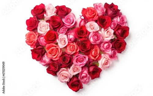 pink and red roses Heart shape on a white background, rose is a flower symbol represents love, romance in Valentines Day