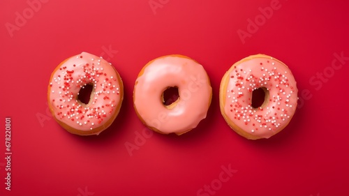 Donuts on red background, Generative AI 
