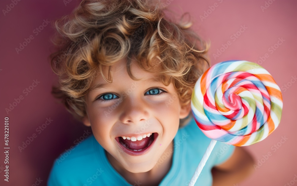 Smiling child with lollipop, Generative AI