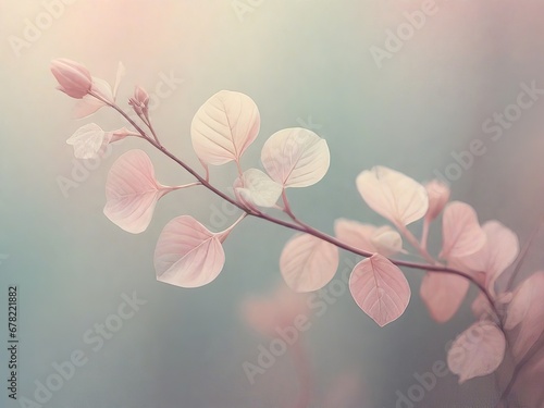 A delicate branch of pastel pink color photo