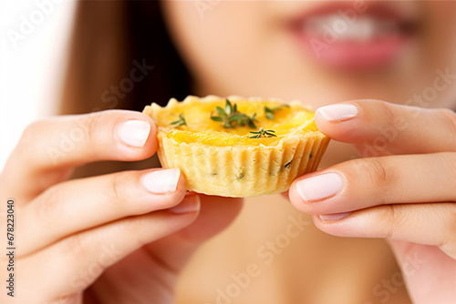 A Woman's Lips Gracefully Savoring Delicate Miniature Pastries in Close-Up AI generated