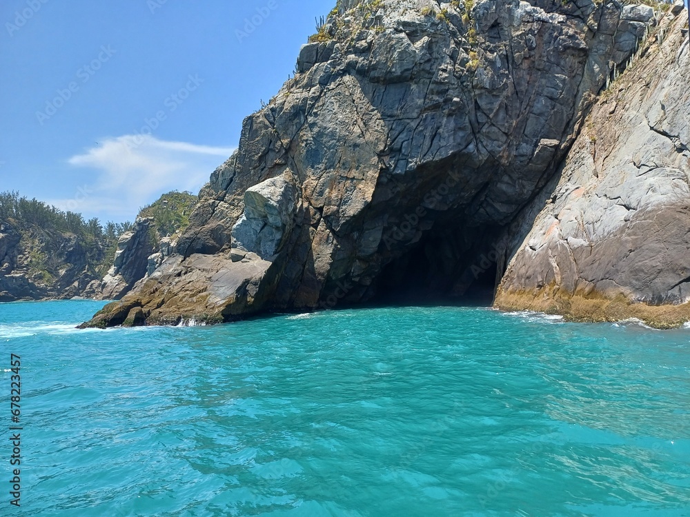Blue cave on Faro Island in Arraial do Cabo, Rio de Janeiro, Brazil