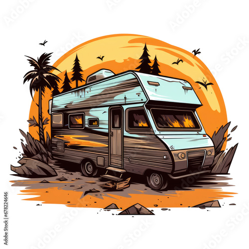 Summer life camper van surf, Camper van adventure car logo, Travel and leisure. Summer camping concept. vintage style © peacehunter