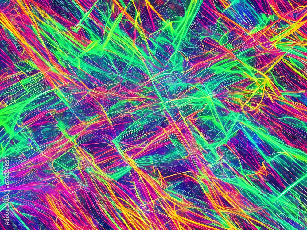 abstract neon background with pink and blue neon lines and reflection on the floor. Generated Ai.