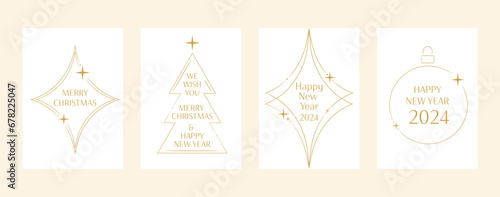 Modern minimalist elegant holiday greetings vector design, Merry Christmas and Happy New Year greeting cards, illustration concepts background