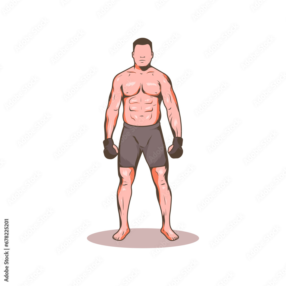Fototapeta premium Standing muscular MMA heavyweight fighter vector illustration.