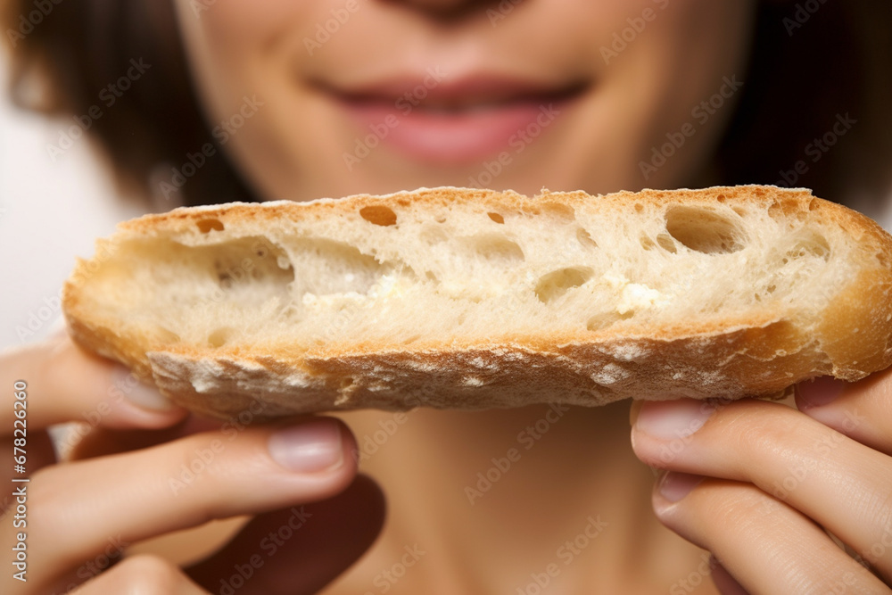 Close-Up of Woman's Lips Enjoying the Comfort of Fresh Bread AI generated Close-Up of Woman's Lips Enjoying the Comfort of Fresh Bread AI generated