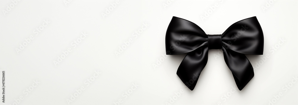 Banner Black bow horizontal ribbon realistic shiny satin for decorate your greeting card or website isolated on white background. Festive,black Friday,birthday concept Banner Black bow horizontal ribbon realistic shiny satin for decorate your greeting card or website isolated on white background. Festive,black Friday,birthday concept