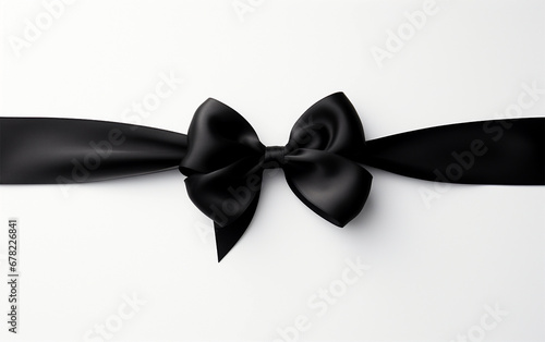 Black bow horizontal ribbon realistic shiny satin for decorate your greeting card or website isolated on white background. Festive,black Friday,birthday concept