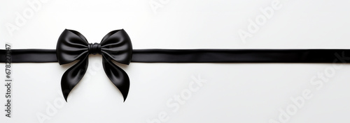 Banner Black bow horizontal ribbon realistic shiny satin for decorate your greeting card or website isolated on white background. Festive,black Friday,birthday concept photo