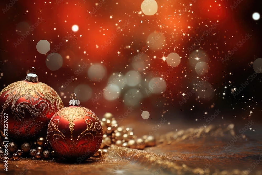 Red Christmas tree toy ball with festive golden bokeh background. Red Christmas tree toy ball with festive golden bokeh background.