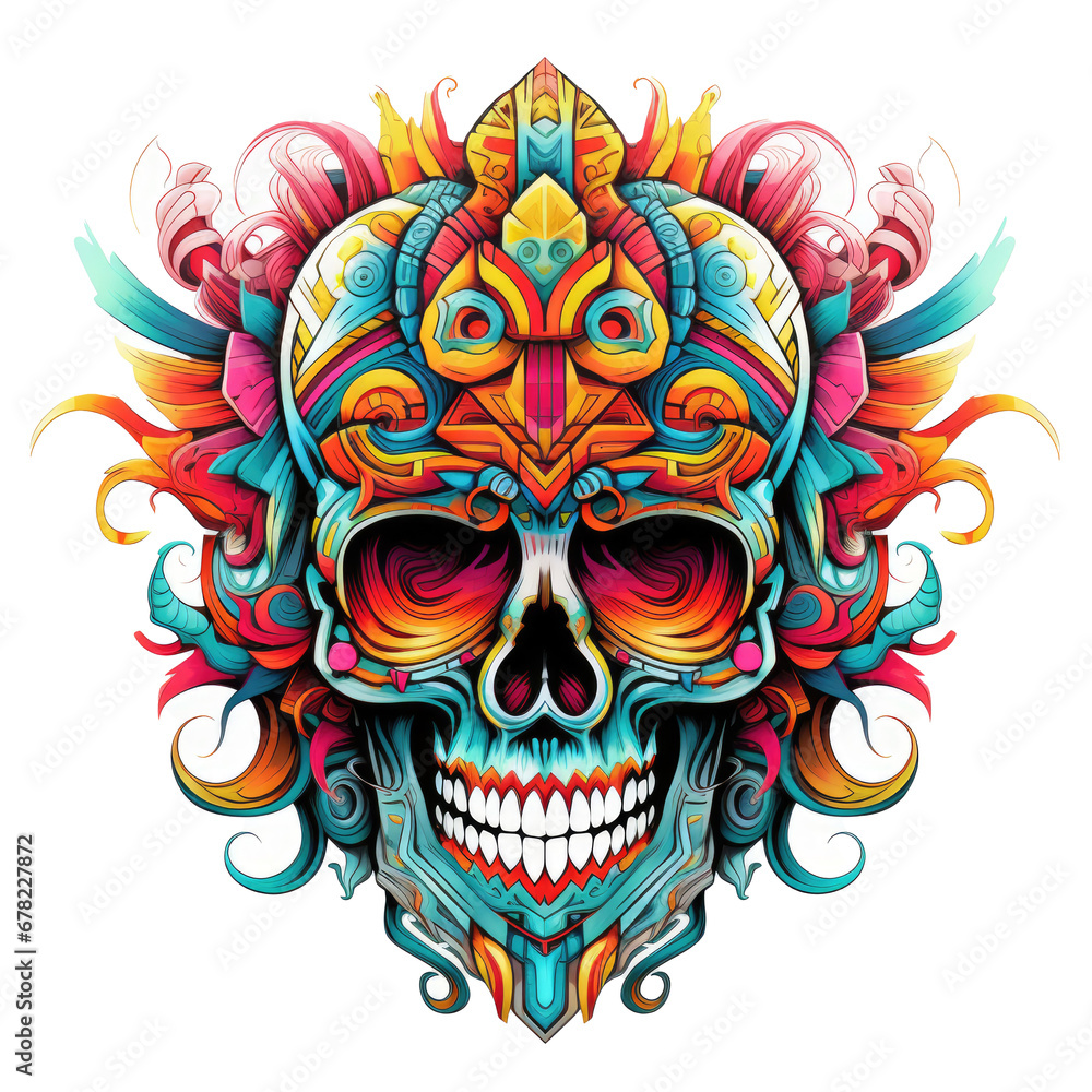 Day of the Dead Skull Mask, Creative skull and nature hand drown design art by illustration