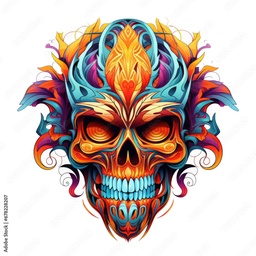 Day of the Dead Skull Mask, Colorful skull decorated, skull for fashion design, background or tattoo Day of the Dead Skull Mask, Colorful skull decorated, skull for fashion design, background or tattoo