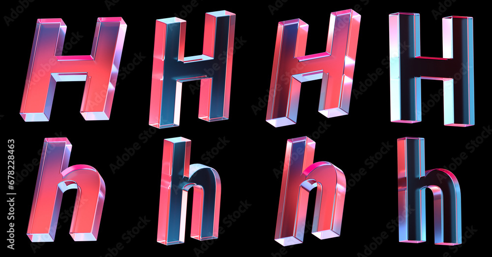 letter H with colorful gradient and glass material. 3d rendering illustration for graphic design, presentation or background