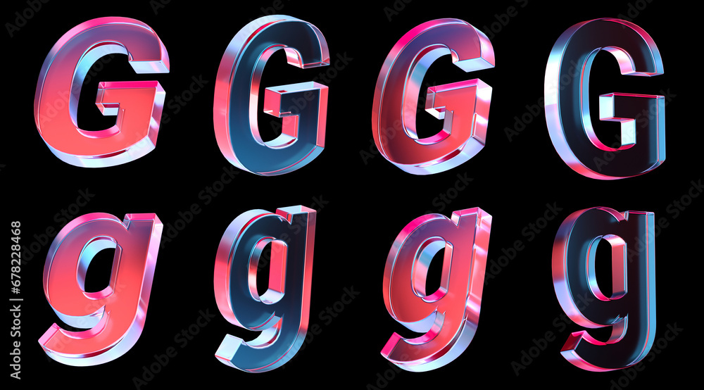 letter G with colorful gradient and glass material. 3d rendering illustration for graphic design, presentation or background letter G with colorful gradient and glass material. 3d rendering illustration for graphic design, presentation or background