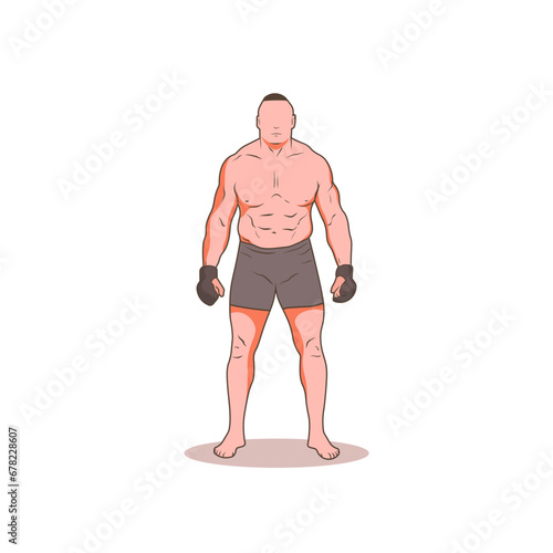 Standing muscular MMA heavyweight fighter vector illustration.