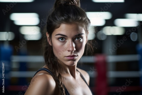 drained girl in her 30s practicing boxing in a ring photo