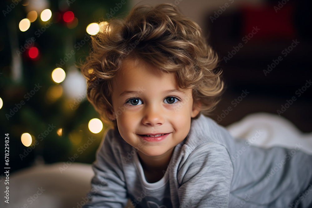 Generative AI portrait of small funny child believe in santa claus waiting christmas gifts presents Generative AI portrait of small funny child believe in santa claus waiting christmas gifts presents
