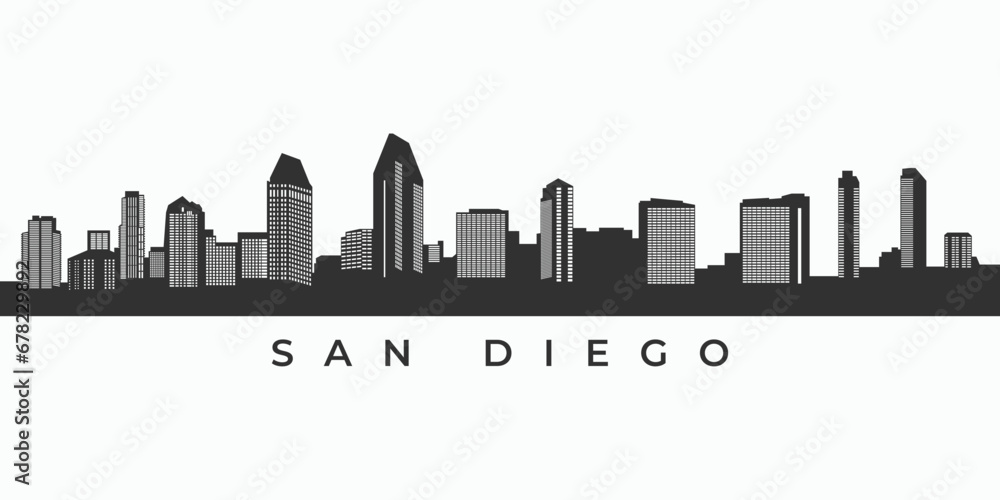 San diego city skyline silhouette. California skyscraper high building in united states of america