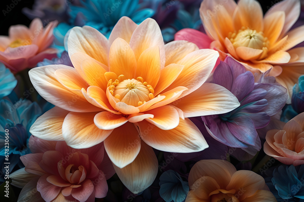 Sculpted Petals: Creative Modern Art Crafted with Colorful Flowers for Artistic Backgrounds Sculpted Petals: Creative Modern Art Crafted with Colorful Flowers for Artistic Backgrounds