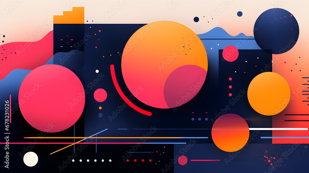 Geometric shapes Abstract background, red, orange and black circles, dots, lines, and expressive, graphics background. Geometric shapes Abstract background, red, orange and black circles, dots, lines, and expressive, graphics background.