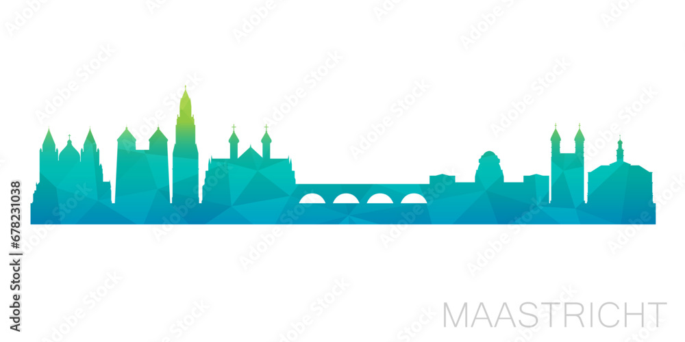 Maastricht, Netherlands Low Poly Skyline Clip Art City Design. Geometric Polygon Graphic Horizon Icon. Vector Illustration Symbol.