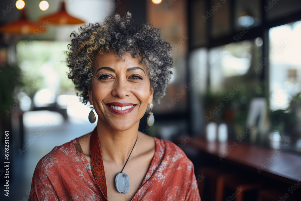 Generative AI portrait of confident city citizen person enjoying weekend time drinking coffee in modern cafe Generative AI portrait of confident city citizen person enjoying weekend time drinking coffee in modern cafe