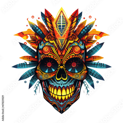 Day of the Dead Skull Mask, Colorful skull decorated, skull for fashion design, background or tattoo