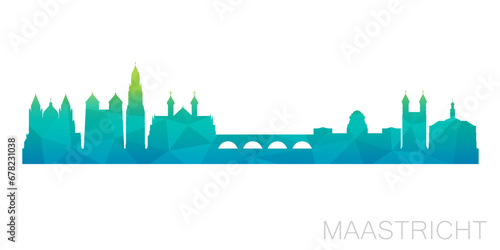 Maastricht, Netherlands Low Poly Skyline Clip Art City Design. Geometric Polygon Graphic Horizon Icon. Vector Illustration Symbol.