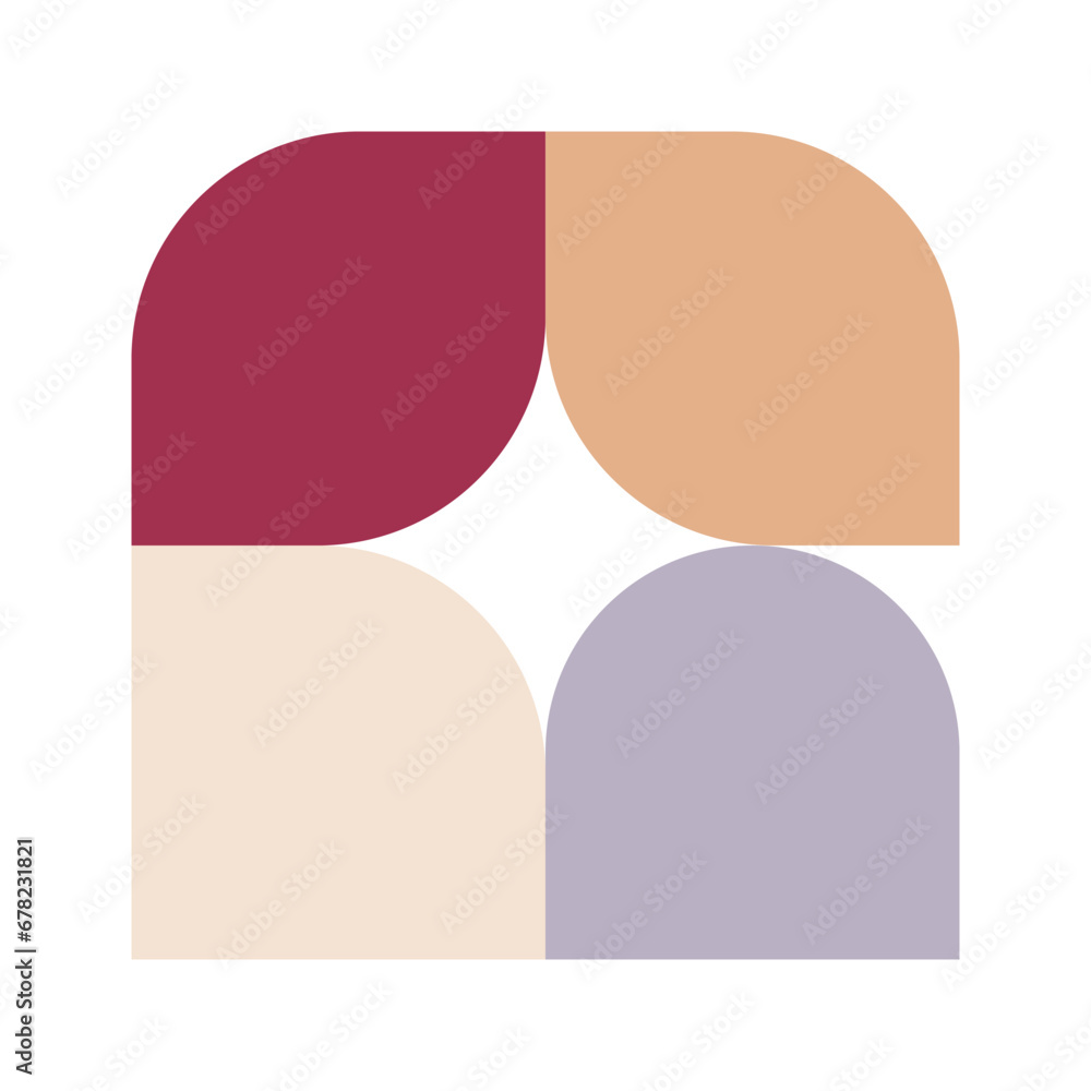 Trendy bauhaus pattern poster. Vector abstract geometric color shapes in beige and red pastel colors. Simple neo modern design elements. Fashion retro print for greeting card, web design