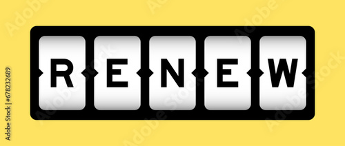 Black color in word renew on slot banner with yellow color background