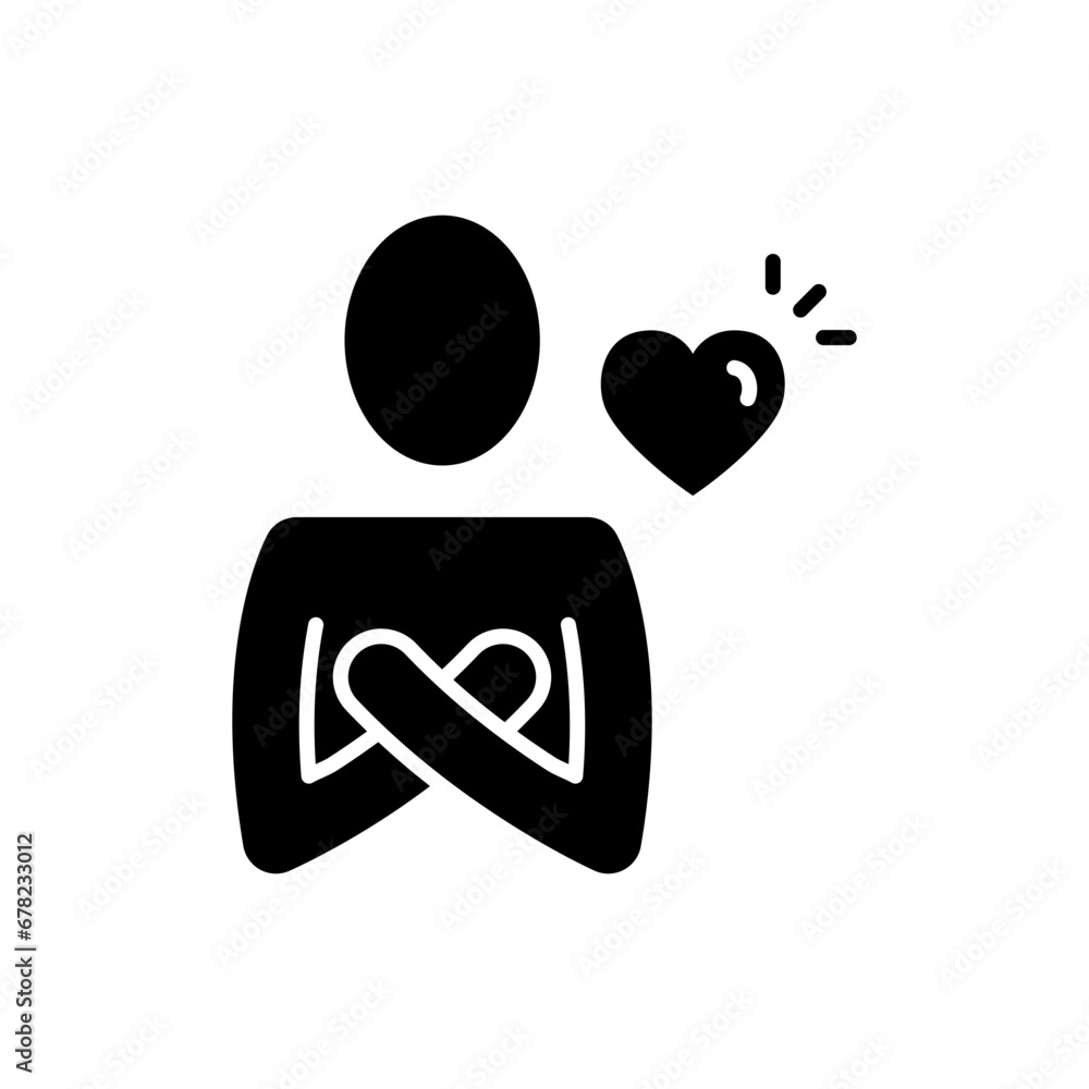 Your self care icon. Simple solid style. Love myself, hug, compassion, embrace my body, good and health life concept. Black silhouette, glyph symbol. Vector illustration isolated. Your self care icon. Simple solid style. Love myself, hug, compassion, embrace my body, good and health life concept. Black silhouette, glyph symbol. Vector illustration isolated.